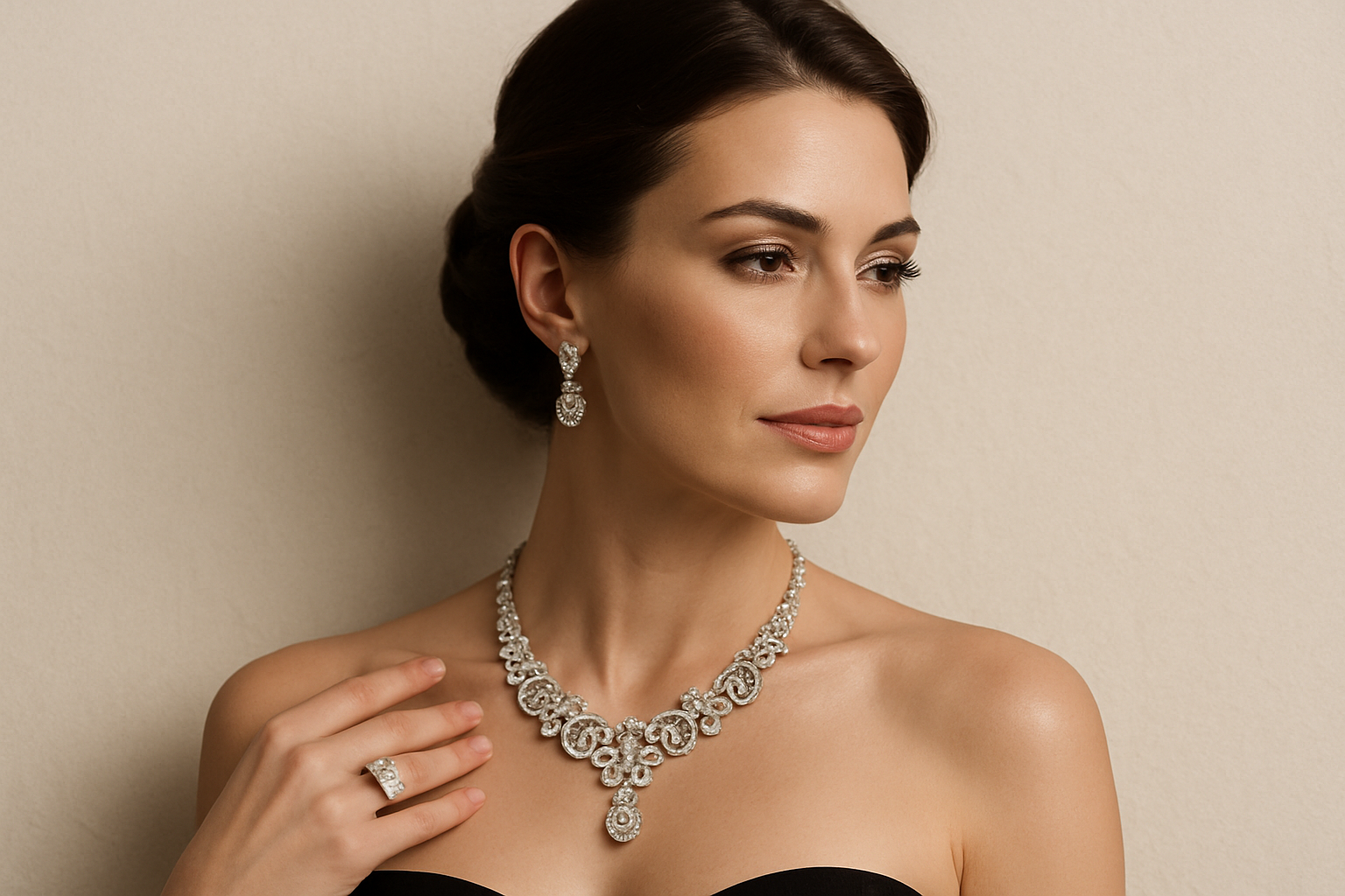 classy women  HQ with necklace and jewels , font back cotton paper